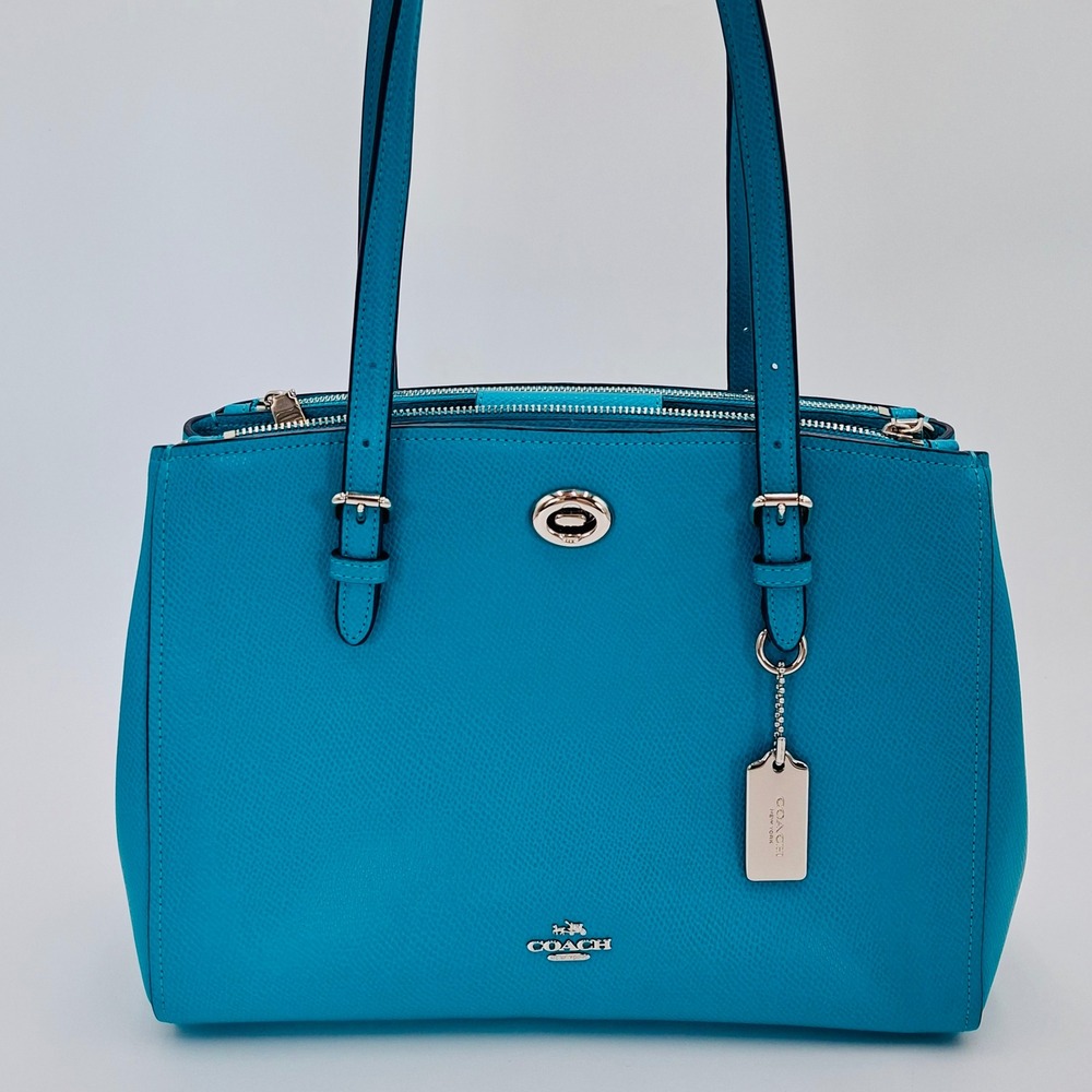 Coach Turnlock Carryall 29 Turquoise Crossgrain Leather Satchel 37782 Strap